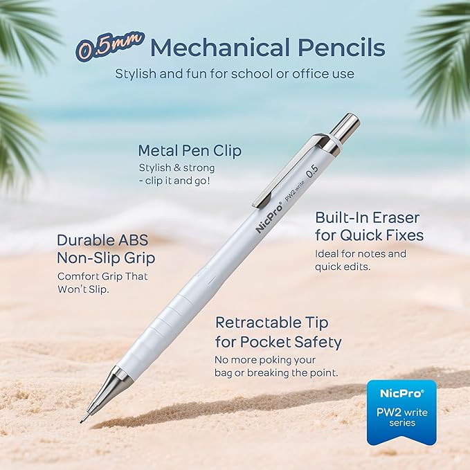 Nicpro Cute Mechanical Pencil Set, 4PCS 0.5mm Pastel Drafting Pencils with 4 Tube HB Lead Refills, 4B Erasers, Rotary Retractable Eraser and Eraser Refill for Writing Sketching Back to School Supplies