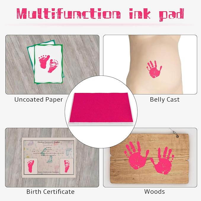 Ink Pad, 5x4'' Washable Non-Toxic Ink Stamp Pad for Baby Footprint Handprint, Pink