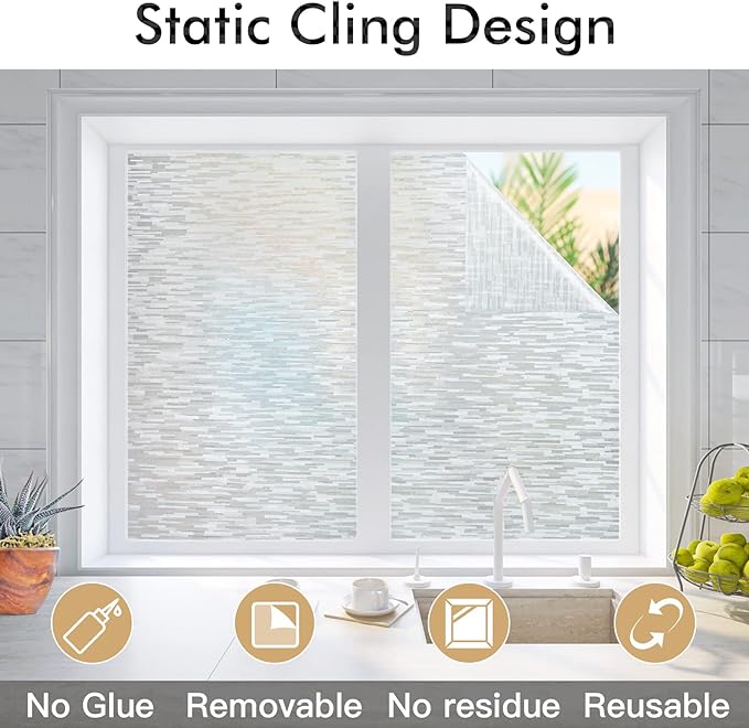 Haton Window Privacy Film, Frosted Glass Static Cling Sun Heat Blocking Window Clings, Frosting Opaque Coverings, Vinyl Removable Stickers Tint for Home Door Office, Non Adhesive 23.6" x 78.7"
