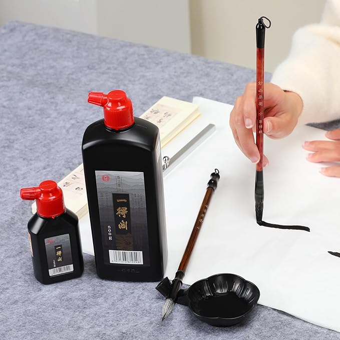 MEGREZ Yidege Practice Ink Chinese Brush Ink Sumi Ink for Beginner Practice Chinese Japanese Calligraphy Liquid Ink, Black - 250ml(8.8 OZ)/Bottle