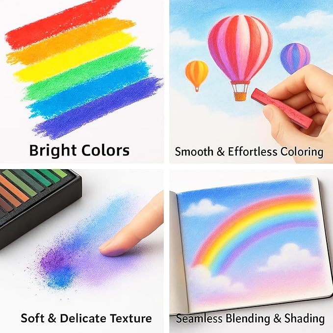 Soft Pastels Set, Square Chalk Pastel Sticks, Assorted Colors for Artists, Students & Beginners, Drawing, Coloring, Sketching, Shading, Blending & Layering (36 Colors)