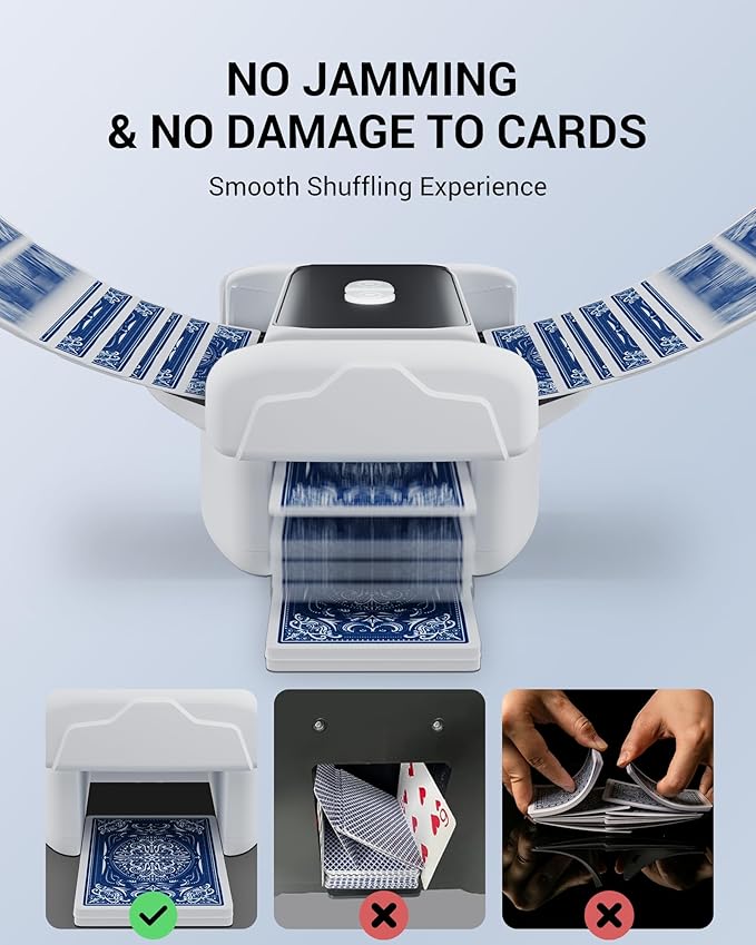 Rechargeable Automatic Card Shuffler for 1-2 Decks, Low Noise & Portable Electric Shuffling Machine for Poker, Blackjack, UNO, Texas Hold'em, Skip-Bo, Phase 10