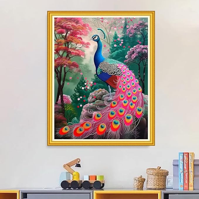 Magxvouy Cross Stitch Kits Stamped Full Range of Embroidery Kits,Cross Stitch Patterns Needlework Kits for Beginners 11CT Printed Kits&Colorful Peacock 16x20 inch
