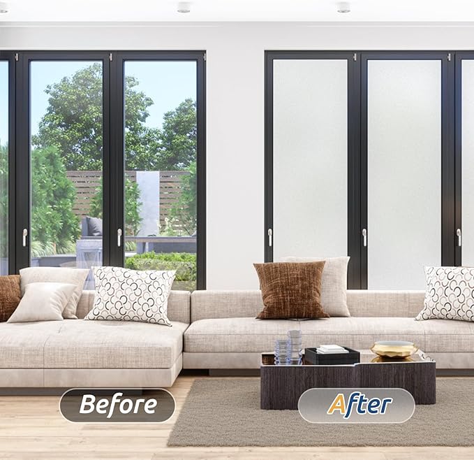 rabbitgoo Window Privacy Film, Frosted Glass Window Clings, Static Cling UV Heat Blocking Door Stickers for Home Bathroom, Removable Indoor Decal Coverings Day and Night, Pure, 35.4 x 393.7 Inches