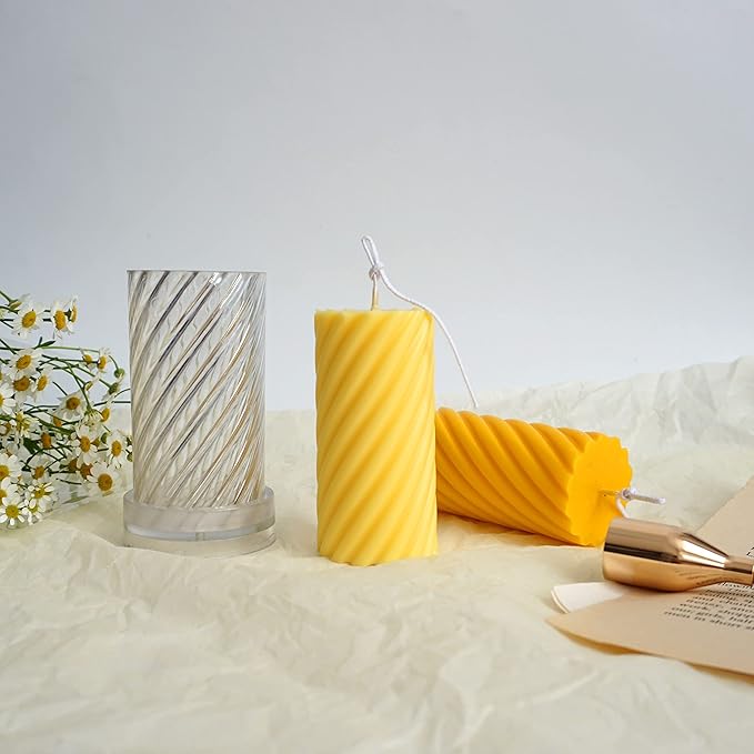 MILIVIXAY 2PCS Spiral Shape Candle Molds - Pillar Candle Molds for Candle Making -Including 60 Ft Wicks,50pcs Wick Stickers, 1pc Wick Leader Wire and 2pc Wick Holders.