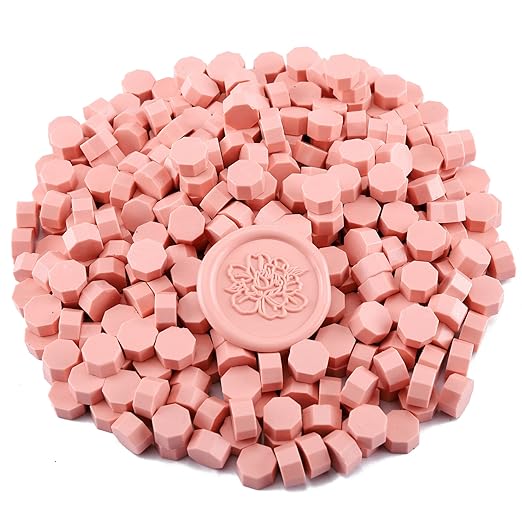 Yoption 360Pcs Dusty Pink Sealing Wax Beads, Sealing Wax Kit for Wax Seal Stamp, Hexagon Wax Seal Beads with 4Pcs Tea Candles and 2 Wax Seal Spoon