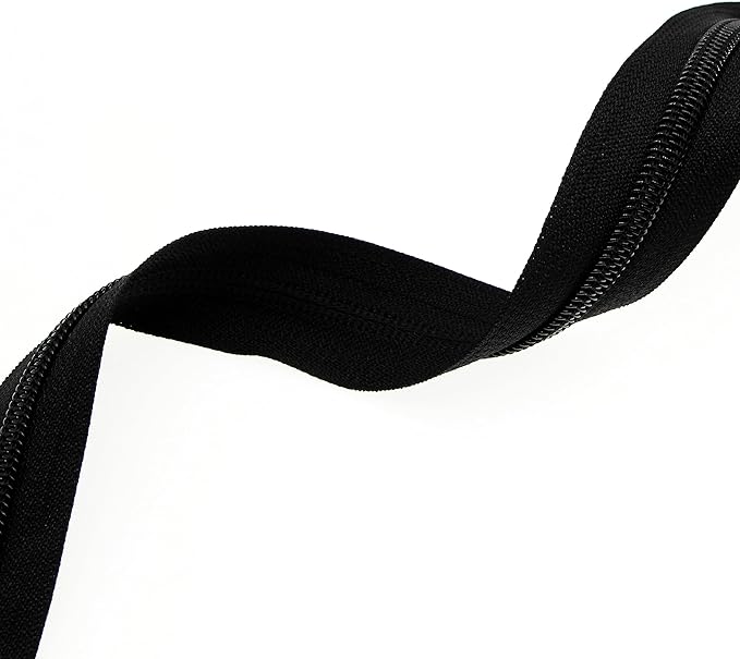 Leekayer #5 Black Nylon Coil Zippers by The Yards Bulk 10 Yards with 25pcs Black Ring Pull Sliders for DIY Tailor Sewing Craft,Luggage,Dress,Sofa Cushion,Pillow,Bag