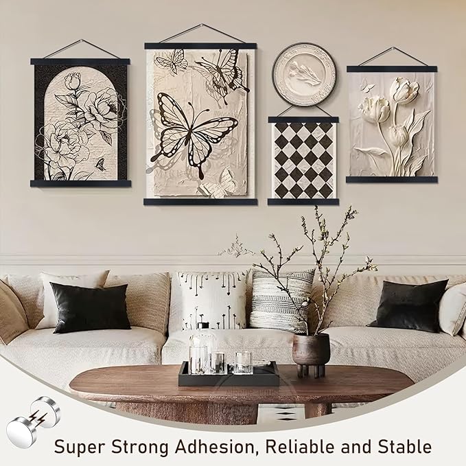 Artmag Magnetic Poster Hanger Frame, 25x20 25x35 25x40 Light Wood Wooden Magnet Canvas Artwork Print Poster Hangers Frames Hanging Kit (Black, 25")