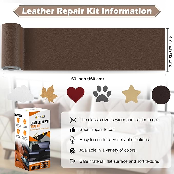 Leather Repair Tape, 4.7x63 inch Leather Patches for Furniture, Self Adhesive Leather Repair Patch for Sofas, Couches, Leather Covers, Seats, Chairs, Vinyl Repair Tape Retro Green