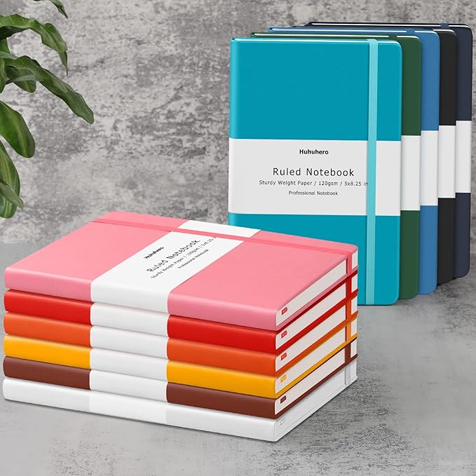 Huhuhero Notebook Journals, Ruled Journal for Writing, Premium Thick Paper Lined Hardcover Notebooks Bulk for Office School Note Taking College School Supplies 5"×8.25" (10, Teal)