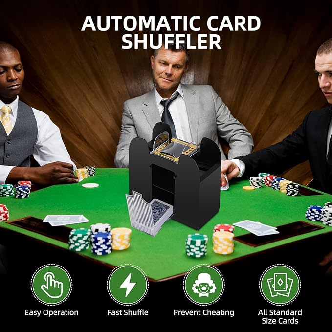 Automatic Card Shuffler 1/2/4/6 Decks,Battery Operated Electric Playing Card Shuffler for UNO,Casino Card Game,Poker,Phase 10,Blackjack,Texas Hold'em,Home Card Games