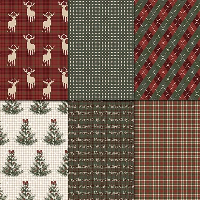 Christmas Scrapbook Paper Pad 12×12,Vintage Christmas Deer Patterned Papers ,24 Sheets Double-Sided Merry Christmas Scrapbooking CardStock Paper Pad for Holiday Cardmaking DIY Origami Papers.
