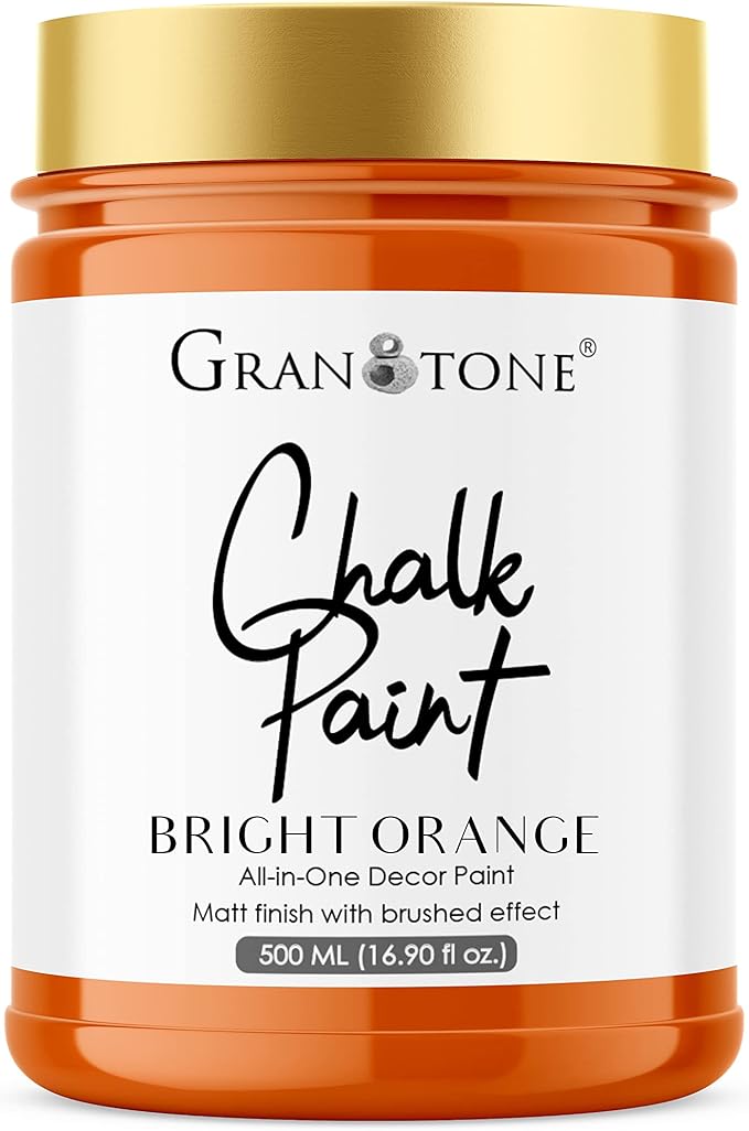GRANOTONE Chalk Paint for Furniture | Matt-Finish Water-Based Acrylic Paint for Wood, Walls, Metal, Glass, Paper, Fabric Canvas | Maximum Coverage Chalk Paint for Kids & Adults, 500 Ml (BRIGHT ORANGE)