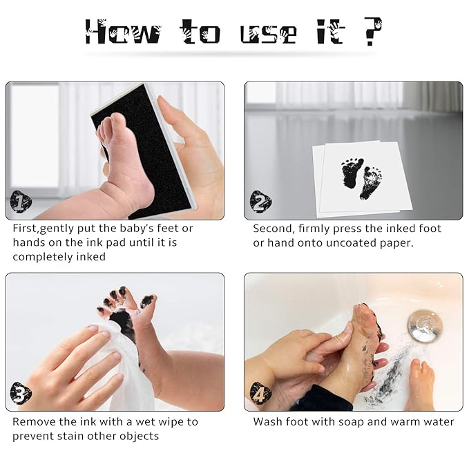 Ink Pad, 5x4'' Washable Non-Toxic Ink Stamp Pad for Baby Footprint Handprint, Black