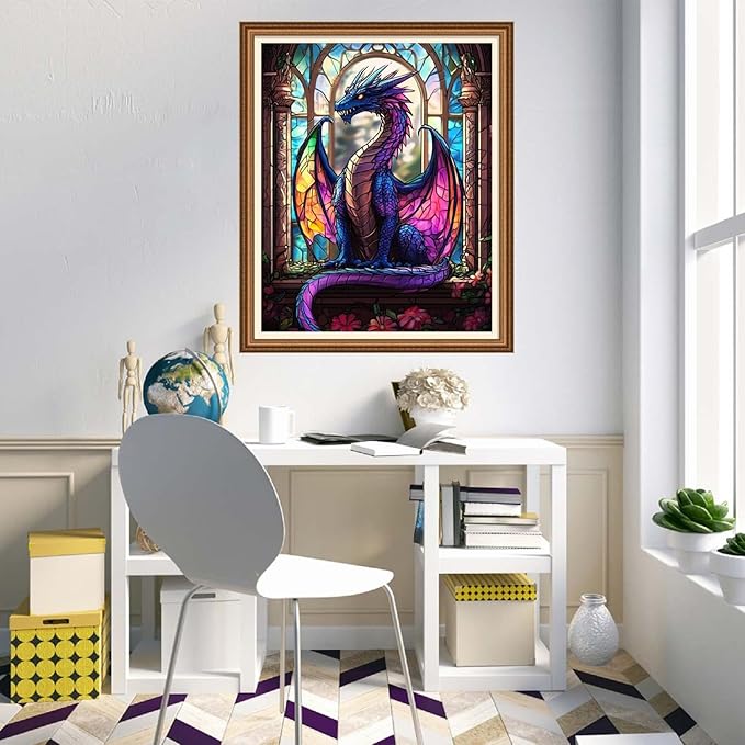 Disnesart Cross Stitch Stamped Full Embroidery Kits DIY 11CT Cotton Thread Printed DIY Needlepoint Kits Craft Needlework Set Cross-Stitch Stamped Sets- Colorful Dragon 16x20 inch