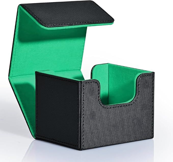 ZLCA Card Deck Box for Trading Cards, MTG Commander Deck Box Holds 120+ Single Sleeved, Leather Magnetic Card Storage Case Fits for TCG CCG Magic(Black& Dark Green)