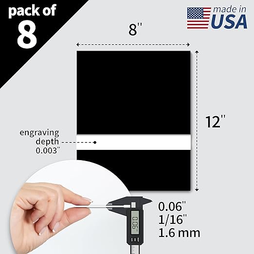 Trotec TroLase | 12"x12"x1/16", 8 Pcs | Black/White | 2 Ply | Modified Acrylic | Laser Engraving Double Color Plastic Sheet | Engraving Blanks for Laser, Saw, Guillotine | Made in USA
