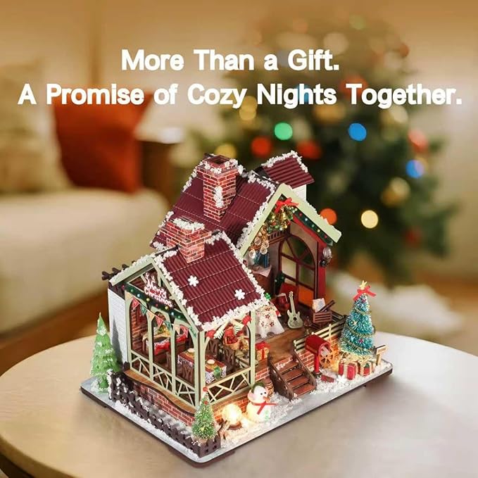 DIY Miniature House Kit, Miniature Kit with Music, Dollhouse Kit for Adults Teen, Mini House Building Kit for Birthday, Christmas Warm Lodge