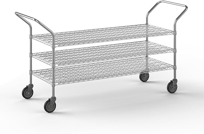 24" W x 60" L x 36" H Chrome Heavy Duty Utility Cart | 3-Tier | NSF Commercial Storage Rack Mobile Unit | Storage and Mobility Solution for Your Business