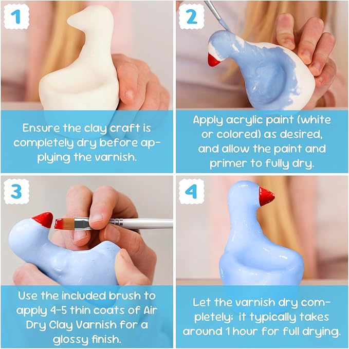 CALPALMY (2-Pack) 100ml Gloss Glaze Varnish Kit for Air Dry Clay Sealer, Waterproof, Gloss Finish - Prevent Cracking and Scratches for Clay, Pottery, Ceramics, Acrylic Paint