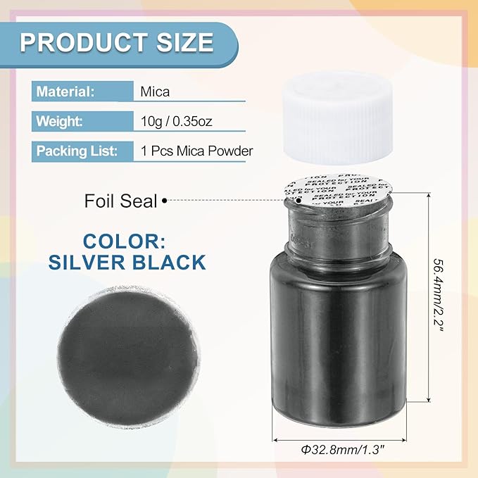 uxcell 10g/0.35oz Cosmetic Grade Mica Powder, 600 Mesh Mica Powder Natural Resin Epoxy Pigment Powders for Casting Resin, Candle Dye, DIY Nail Polish and Lip Gloss, Silver Black