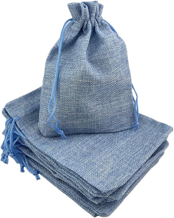 Palmhomee Pack of 25 Burlap Gift Bags with Drawstring Linen Jewelry Pouches Wedding Hessian Jute Bags for Birthday and Treat Pouches Party Wedding Favors Gift (5x7 Inch, Sky Blue)