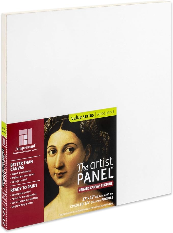 Ampersand Art Supply Wood Gesso Art Painting Panel: Canvas Texture, 3/4 Inch Cradle, 12" x 12"