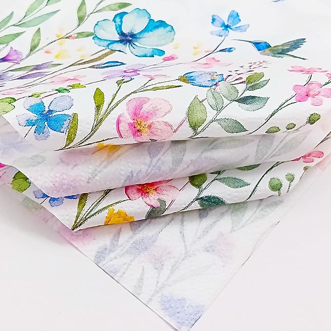 Cocktail Napkins 80 Pack 2 Ply Floral Beverage Luncheon Dinner Paper Napkins Flower Print Disposable Napkins for Wedding Anniversary Celebrations, 5X5 Inches Folded