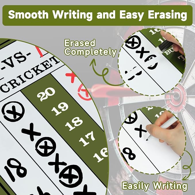 Darts Scoreboard - Dry Erase Dart Scoreboard for 301, 501 and Cricket Games - Come with Darts Scorebook & 2 Pens