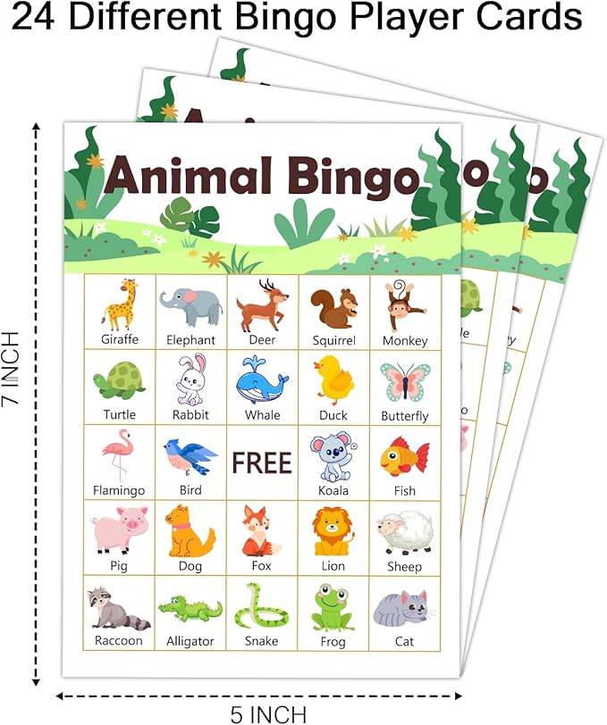 Jungle Animal Party Bingo Game Cards(24 Players), Gender Reveal Themed Bingo Card for Family Friend Adult, Large Group Holiday Neutral Gender Reveal Party Activity Favor Decoration Supplies -010