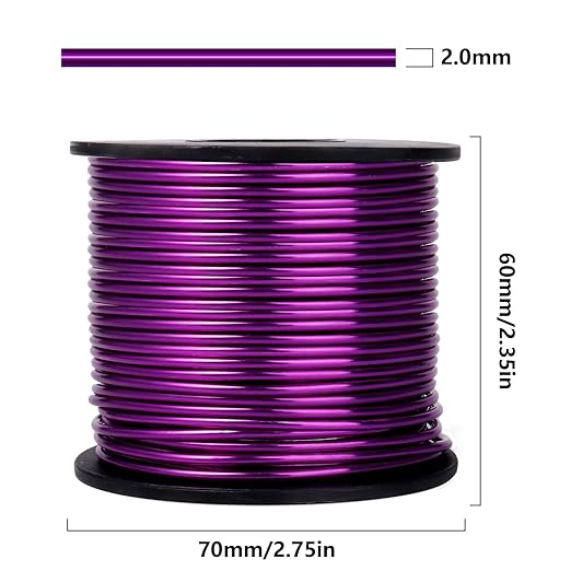 Aluminum Craft Wire, 95 Feet 2.0mm/ 14 Gauge Purple Bendable Soft Metal Aluminum Wire Roll Bulk for DIY Crafts Sculpting Jewelry Making