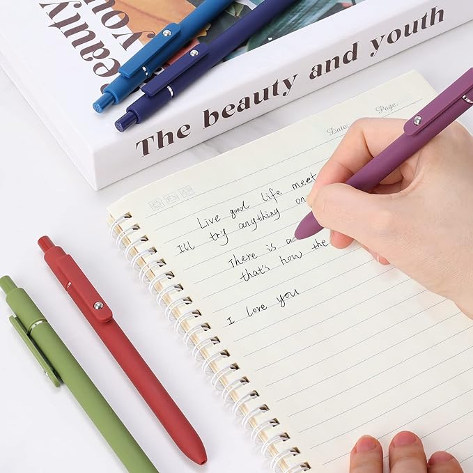 FIOVER Gel Pens, 5pcs 0.5mm Quick Dry Black Ink Fine Point Smooth Writing Pens High-End Series Ballpoint for Office School Supplies(Retro color)