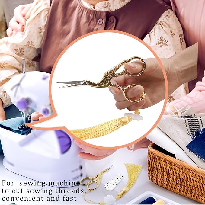 BIHRTC 4.5Inch Bird Sewing Scissors Craft Threading Scissors with Leather Cover Tassel Stainless Steel Scissor for Embroidery Sewing Crafting Needlework DIY Artwork Housework