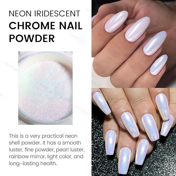 Ownest 4 Pcs Neon Chrome Nail Powder, Unicorn Chrome Nails Glitter Pigment, Aurora Iridescent Powder Pigment for Nails, Opal Pearl Mica Powders, Chameleon Pearl Manicure Pigment