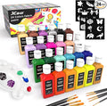 24 Colors Fabric Paint For Clothes Permanent, Soft Fabric Paint in Bottles with 10 Brushes ，Stencils& Palette,Non-Toxic Textile Paint for Shoes，Jeans ，Bags& DlY Projects(60ml/2oz)
