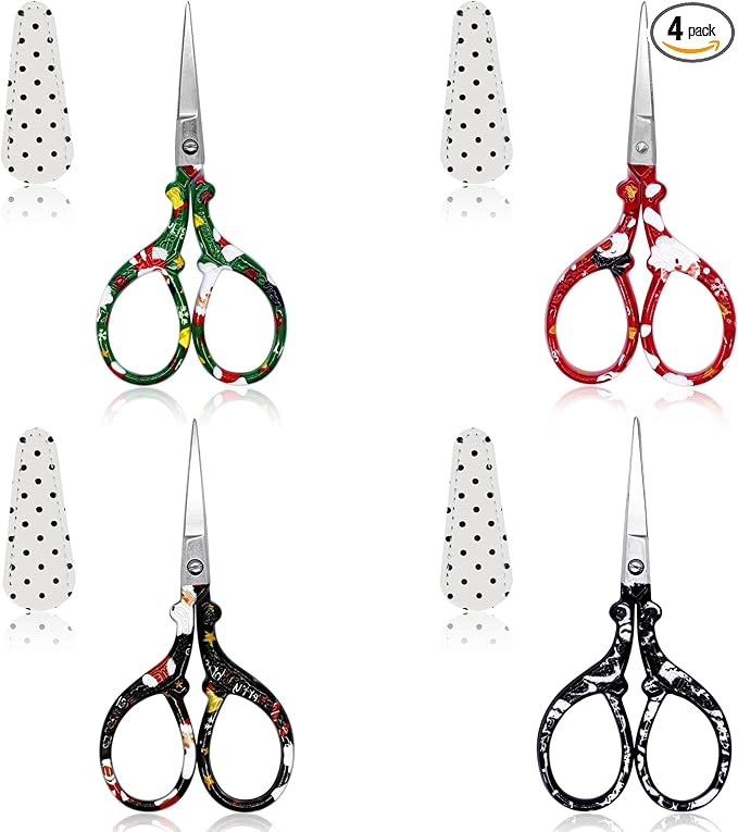 BIHRTC 4Pairs 3.6inch Embroidery Scissors with Leather Cover Stainless Steel Sharp Stork Threading Shears Needlepoint Scissors for Sewing Crafting Art Work Needlework Knitting