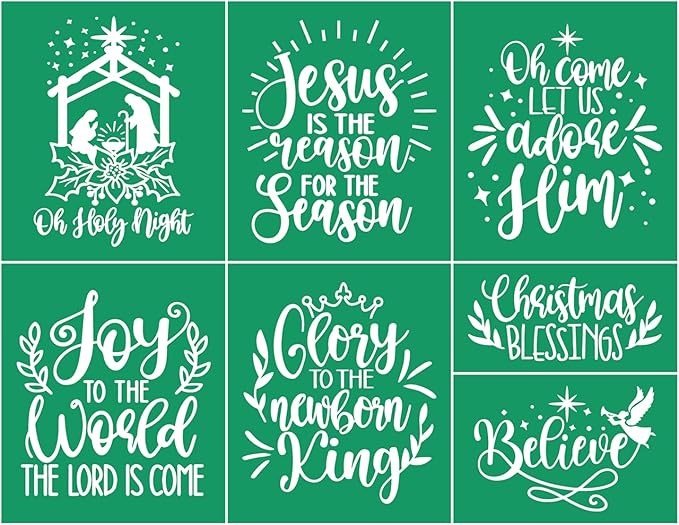 JAJADO Holy Night Silk Screen Transfers Christmas Bless Self Adhesive Silk Screen Stencils Joy Xmas Screen Print Stencil for Painting on Wood, T-Shirt, Mug, DIY Holiday Xmas Home Decor