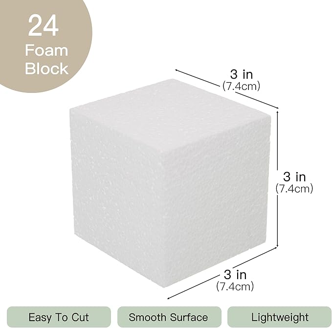 Crafare 2x2x2 Inch Foam Square Blocks 24Pack Mini Square Cubes for Sculpting Polystyrene Cubes for School Crafting Modeling Art Projects