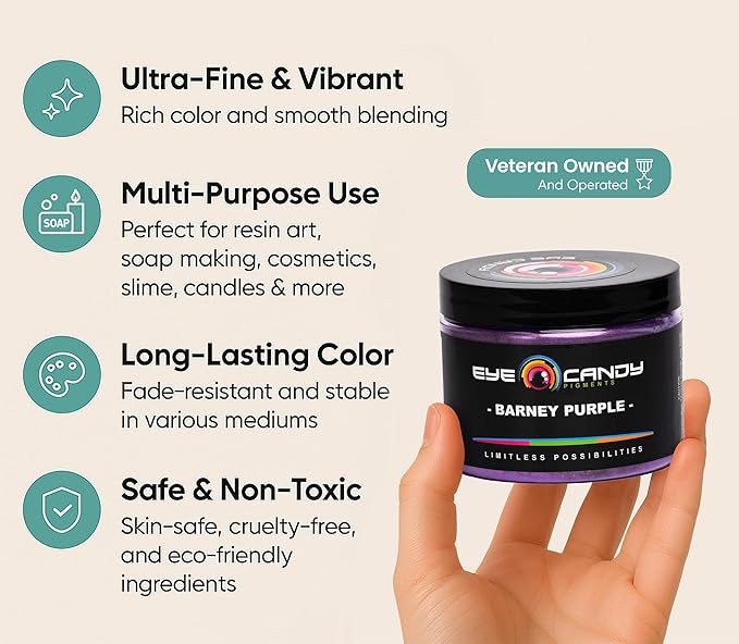 Eye Candy Pigments Premium Purple Mica Powder - Barney Purple (50gr) - for Epoxy, Resin, Soap, Paint, Woodworking, Acrylic Pouring, Bath Bombs, Fishing Lures - DIY Arts and Crafts Additive
