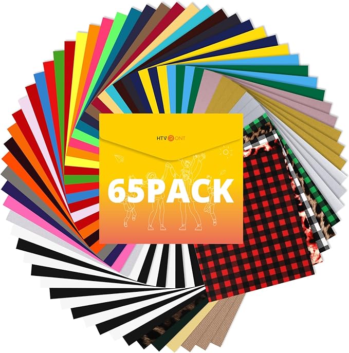 HTVRONT Heat Transfer Vinyl HTV Vinyl Bundle, 65 Pack Iron on Vinyl for T-Shirts 41 Assorted Colors HTV Vinyl Bundle with Weeding Hooks and PTFE Sheet
