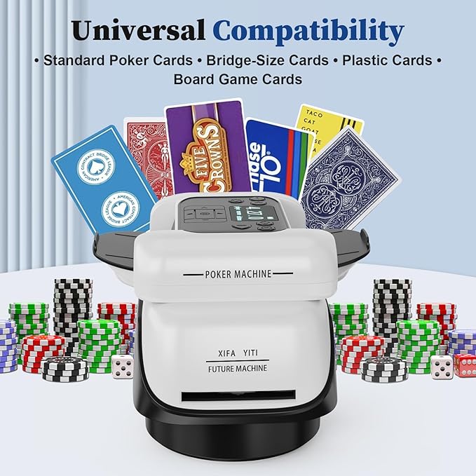 2-in-1 Automatic Card Shuffler & Dealer for 1-2 Decks Support 8 Players, 4 Drawing Remotes, Rechargeable Card Dealer Machine, Preset Games for Poker, UNO, Blackjack, Texas Hold'em, Crazy Eights