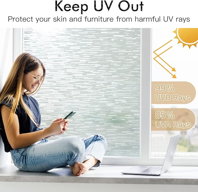 Haton Window Privacy Film, Frosted Glass Static Cling Sun Heat Blocking Window Clings, Frosting Opaque Coverings, Vinyl Removable Stickers Tint for Home Door Office, Non Adhesive 23.6" x 118.1"