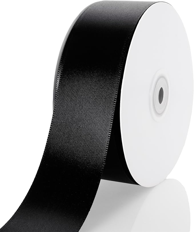 1-1/2 Inch Black Ribbon, 50 Yards Craft Polyester Satin Ribbon Perfect for Gift Wrapping, Handmade Roses, Wedding Party Decorations and DIY Crafts