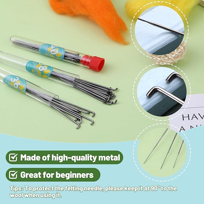 Yizzvb Felting Needles, Needle Felting Tools, Needle Felting Kit Wool Felting Supplies with 40 Pcs Needle Felting Needles, Wooden Handle and Storage Box for Felting Wool Projects