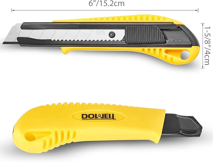 DOWELL Box Cutter Utility Knife Retractable Snap Off Blades Hobby Knife 3 Pack for Cutting Cardboard Boxes Leather (3 Colors)
