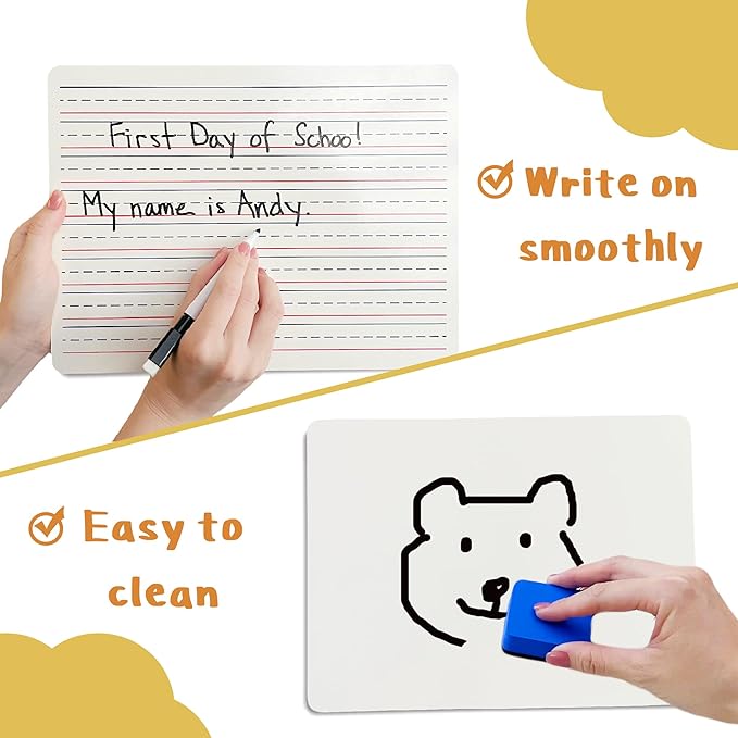 Small Dry Erase Lapboard Set - 6 Pack, 9 x 12 Inches Double Sided Personal White Boards with 6 Markers and 6 Dry Erasers - Perfect for Student, Teacher, Classroom, Office and Meeting