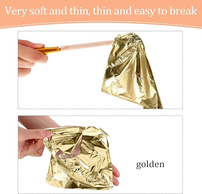 Cunhill 200 Pcs Gold Leaf Sheets for Art Foil Paper Leaf Art Foil Sheets Gilding Brush Thin Paper Craft for Painting Gilding Crafting Decoration,5.5 x 5.5 Inches(Gold)
