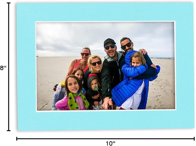 Poster Palooza 8x10 Mat Bevel Cut for 6x8 Photos - Acid Free Aquamarine Blue Precut Matboard - For Pictures, Photos, Framing - 4-ply Thickness