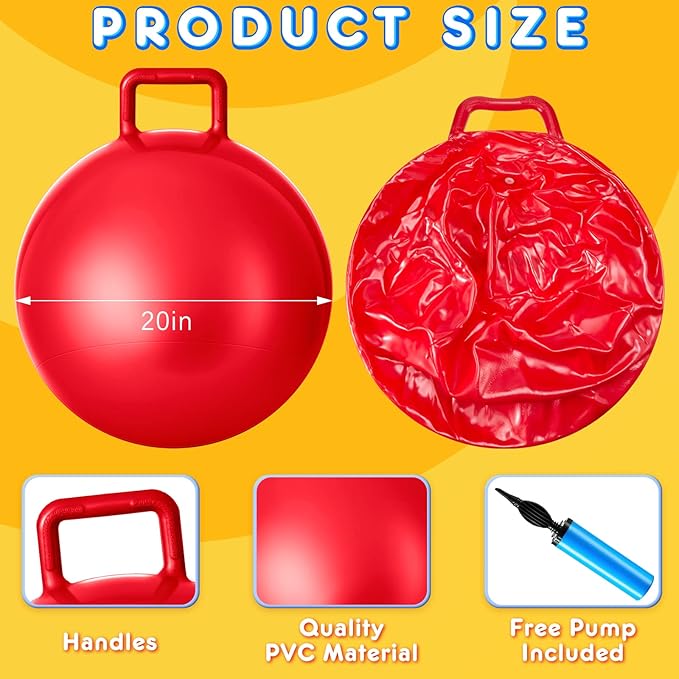 Lewtemi 3 Pcs 20 Inch Bouncing Ball with Handle, Outdoors Hopper Jumping Hopping Ball and Air Pump for Sports Exercise (Red, Blue, Green)