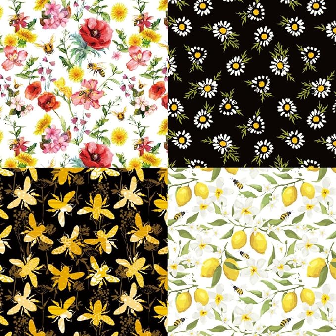Honey Bee Pattern Paper Pack Yellow Black And Gray 24 Sheets Decorative Scrapbooking Paper Pad 6x6 Floral Craft Paper Single-Side Card Making Supplies for Junk Journal, Origami, Holiday Journaling